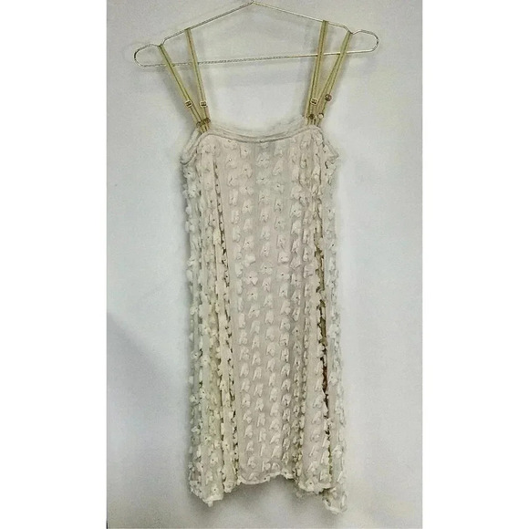 Tricot Chic Womens Ivory Gold Abito Flower Lace Textured Flare Mini Dress Size 6 - Picture 4 of 12